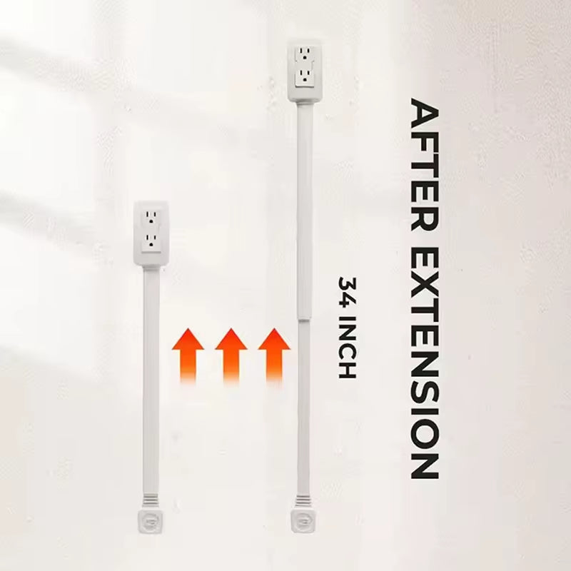 Power Socket Expander 2 Sockets 180° Rotation Stretchable Length Punch-Free Power Strip Electrical Socket Extension Cord